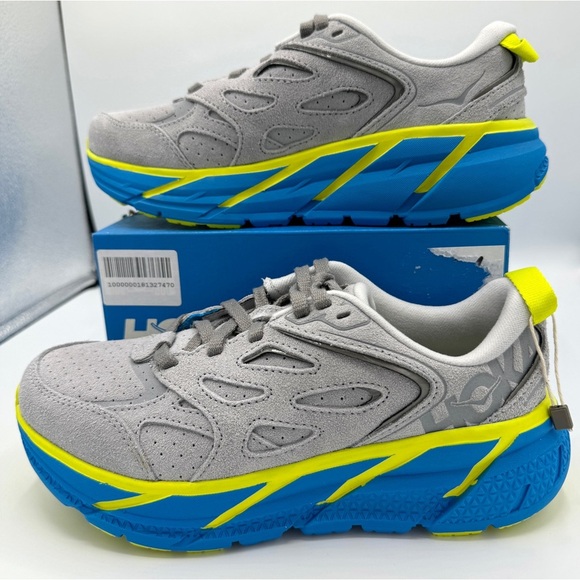 NWT Hoka One One Clifton L Suede in Lunar Rock / Diva Blue UNISEX Shoes Leather - Picture 6 of 16